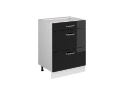 Hot Vicco Küchenunterschrank R-Line Schwarz Hochglanz/Weiß 60 cm mit Schubladen ohne Arbeitsplatte Schwarz Glänzend