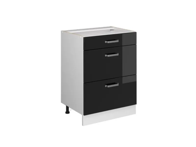 Hot Vicco Küchenunterschrank R-Line Schwarz Hochglanz/Weiß 60 cm mit Schubladen ohne Arbeitsplatte Schwarz Glänzend