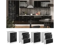 Hot Vicco Küchenunterschrank R-Line Schwarz Hochglanz/Weiß 60 cm mit Schubladen ohne Arbeitsplatte Schwarz Glänzend
