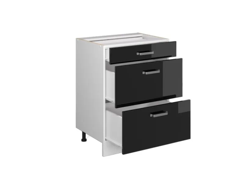 Hot Vicco Küchenunterschrank R-Line Schwarz Hochglanz/Weiß 60 cm mit Schubladen ohne Arbeitsplatte Schwarz Glänzend