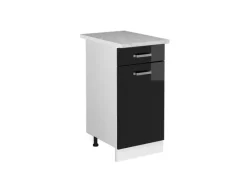 Hot Vicco Küchenunterschrank R-Line Schwarz Hochglanz/Weiß 40 cm AP Marmor Schwarz Glänzend