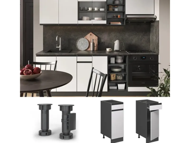 Best Vicco Küchenunterschrank R-Line /Anthrazit 30 cm J-Shape ohne Arbeitsplatte Weiß