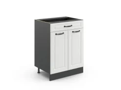 Clearance Vicco Küchenunterschrank R-Line Landhaus/Anthrazit 60 cm mit Schublade ohne Arbeitsplatte Weiß