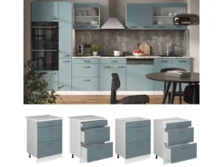 Discount Vicco Küchenunterschrank R-Line Blau-Grau/Weiß 60 cm mit Schubladen ohne Arbeitsplatte Blaugrau
