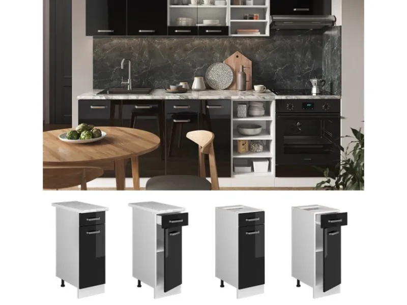 Vicco Küchenunterschrank R-Line Schwarz Hochglanz/Weiß 30 cm ohne Arbeitsplatte< Küchenschränke