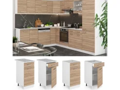 Vicco Küchenunterschrank R-Line Schubladenschrank für die Küche Sonoma/Weiß 40 cm AP Anthrazit< Pfannen