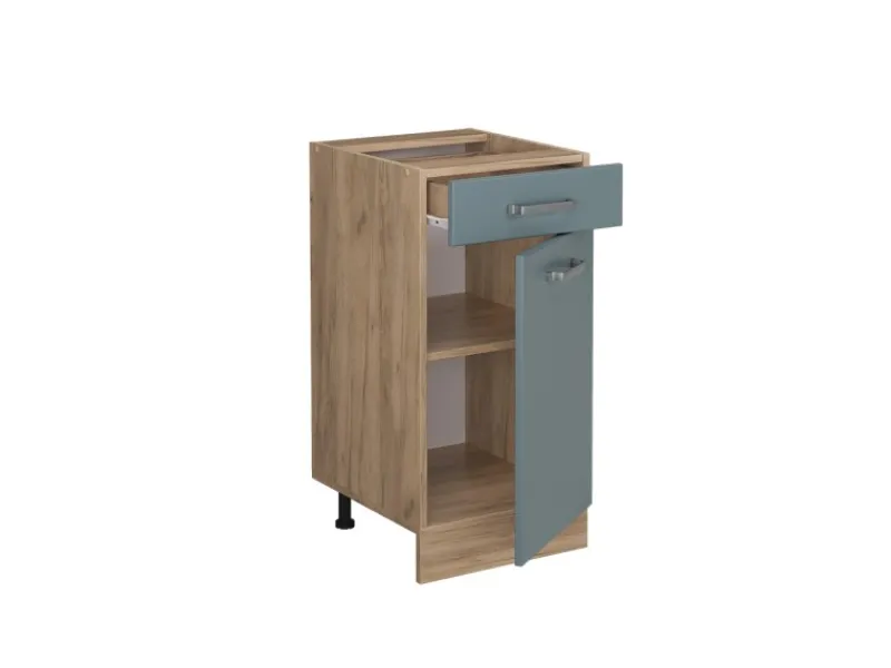Vicco Küchenunterschrank R-Line Blau-Grau/Goldkraft Eiche 40 cm AP Anthrazit< Pfannen