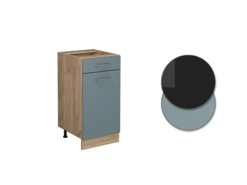 Vicco Küchenunterschrank R-Line Blau-Grau/Goldkraft Eiche 40 cm AP Anthrazit< Pfannen