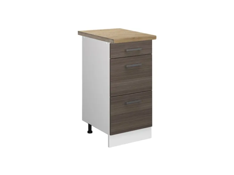 Küchenschränke<Vicco Küchenunterschrank R-Line Grau/Weiß 40 cm mit Schubladen AP Eiche