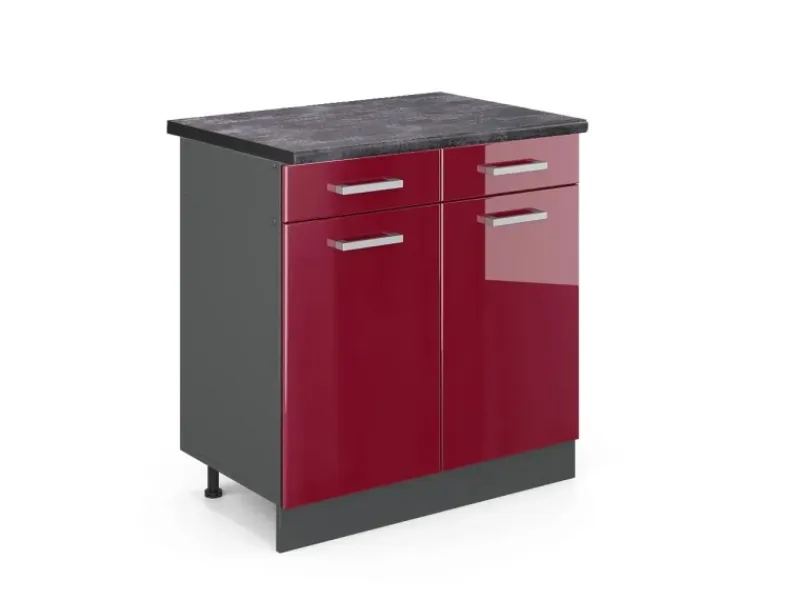 Vicco Küchenunterschrank R-Line Bordeaux Hochglanz/Anthrazit 80 cm AP Anthrazit< Pantryküchen