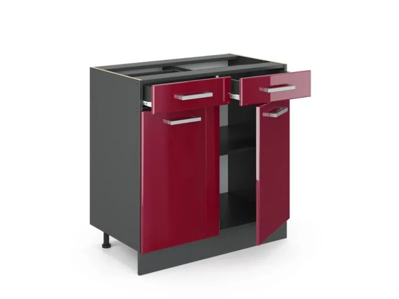 Vicco Küchenunterschrank R-Line Bordeaux Hochglanz/Anthrazit 80 cm AP Anthrazit< Pantryküchen