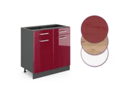 Vicco Küchenunterschrank R-Line Bordeaux Hochglanz/Anthrazit 80 cm AP Anthrazit< Pantryküchen