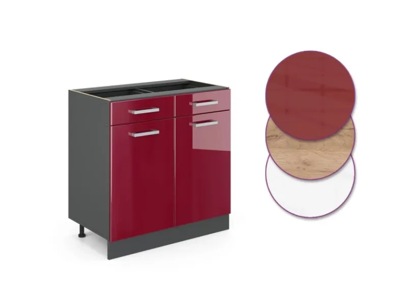 Vicco Küchenunterschrank R-Line Bordeaux Hochglanz/Anthrazit 80 cm AP Anthrazit< Pantryküchen