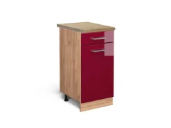 Hot Vicco Küchenunterschrank R-Line Bordeaux Hochglanz/Goldkraft Eiche 40 cm AP Eiche Bordeaux-Glanz