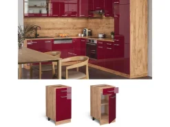 Hot Vicco Küchenunterschrank R-Line Bordeaux Hochglanz/Goldkraft Eiche 40 cm AP Eiche Bordeaux-Glanz