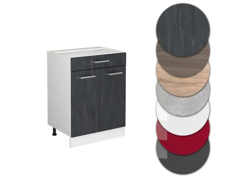 Online Vicco Küchenunterschrank R-Line Schubladenschrank für die Küche Schwarz Beton 60 cm AP Marmor mit Weiß Korpus
