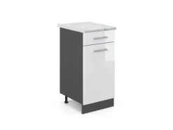 Hot Vicco Küchenunterschrank R-Line Schubladenschrank für die Küche Hochglanz/Anthrazit AP Marmor Weiß