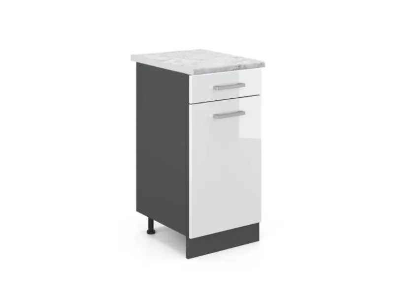 Hot Vicco Küchenunterschrank R-Line Schubladenschrank für die Küche Hochglanz/Anthrazit AP Marmor Weiß