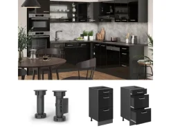 Hot Vicco Küchenunterschrank R-Line Schwarz Hochglanz/Anthrazit 40 cm mit Schubladen AP Anthrazit Schwarz Glänzend