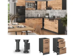 Outlet Vicco Küchenunterschrank R-Line Goldkraft /Anthrazit 40 cm mit Schubladen ohne Arbeitsplatte Eiche
