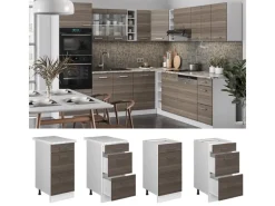 Küchenschränke<Vicco Küchenunterschrank R-Line Grau/Weiß 40 cm mit Schubladen ohne Arbeitsplatte