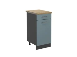Vicco Küchenunterschrank R-Line Schubladenschrank für die Küche Blau-Grau/Anthrazit 40 cm AP Eiche< Pfannen