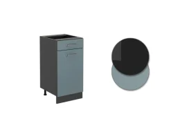 Vicco Küchenunterschrank R-Line Schubladenschrank für die Küche Blau-Grau/Anthrazit 40 cm AP Eiche< Pfannen