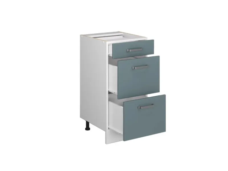 Single-Küchen|Küchenschränke<Vicco Küchenunterschrank R-Line Blau-Grau/Weiß 40 cm mit Schubladen ohne Arbeitsplatte