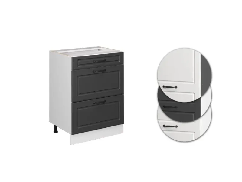 Küchenschränke<Vicco Küchenunterschrank R-Line Anthrazit Landhaus/Weiß 60 cm mit Schubladen ohne Arbeitsplatte