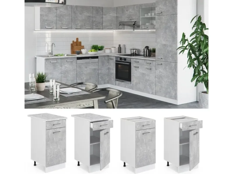 Hot Vicco Küchenunterschrank R-Line Schubladenschrank für die Küche /Weiß 40 cm AP Anthrazit Beton