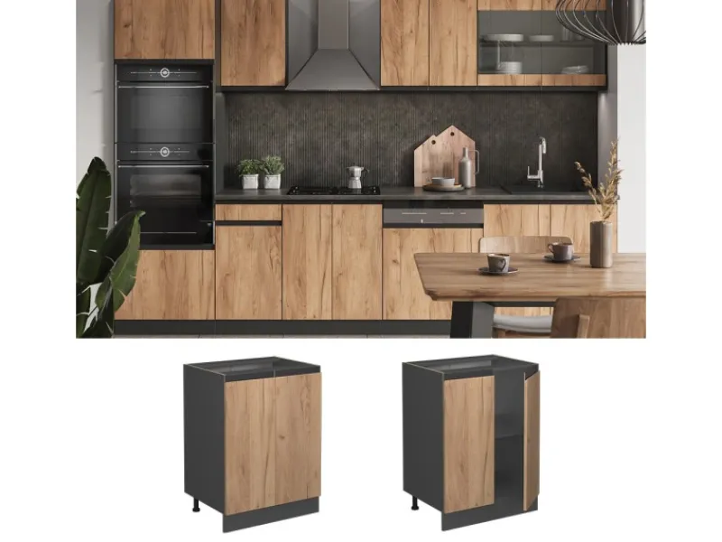 Küchenschränke<Vicco Küchenunterschrank R-Line Goldkraft /Anthrazit 60 cm AP mit Anthrazit Korpus