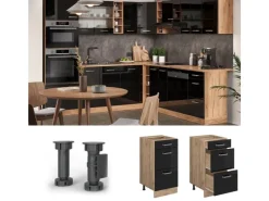 Kühlschränke<Vicco Küchenunterschrank R-Line Schubladenschrank für die Küche Schwarz Hochglanz 40 cm AP Marmor