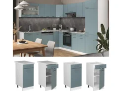 Vicco Küchenunterschrank R-Line Schubladenschrank für die Küche Blau-Grau/Weiß 40 cm AP Anthrazit< Pfannen