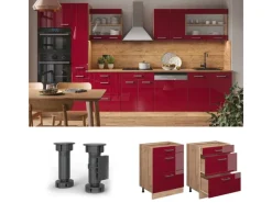 Pantryküchen<Vicco Küchenunterschrank R-Line Bordeaux Hochglanz/Goldkraft Eiche 60 cm mit Schubladen ohne Arbeitsplatte