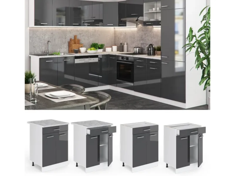 Küchenschränke<Vicco Küchenunterschrank R-Line Hochglanz/Weiß 60 cm mit Schublade ohne Arbeitsplatte