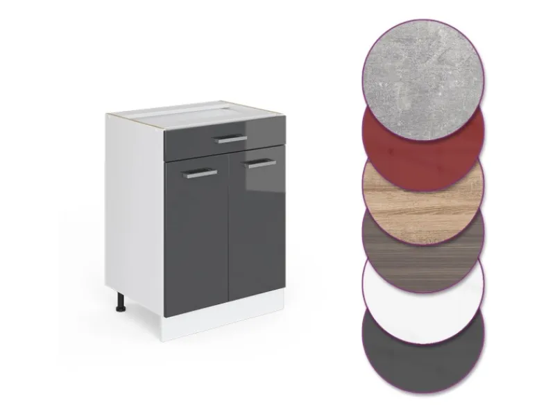 Küchenschränke<Vicco Küchenunterschrank R-Line Hochglanz/Weiß 60 cm mit Schublade ohne Arbeitsplatte