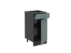 Vicco Küchenunterschrank R-Line Schubladenschrank für die Küche Blau-Grau/Anthrazit 40 cm AP Marmor< Pfannen