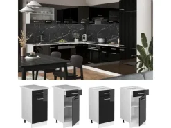 Discount Vicco Küchenunterschrank R-Line Schwarz Hochglanz/Weiß 40 cm AP Anthrazit Schwarz Glänzend