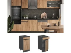 Vicco Küchenunterschrank R-Line Goldkraft /Anthrazit 40 cm AP mit Anthrazit Korpus Eiche