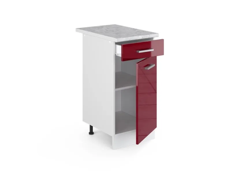 Pfannen<Vicco Küchenunterschrank R-Line Bordeaux Hochglanz/Weiß 40 cm AP Marmor