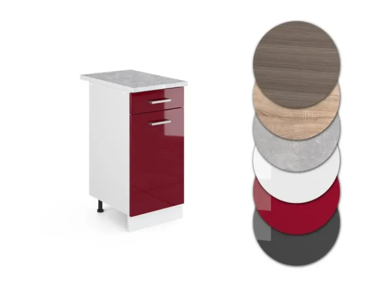 Pfannen<Vicco Küchenunterschrank R-Line Bordeaux Hochglanz/Weiß 40 cm AP Marmor