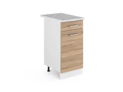 Pfannen<Vicco Küchenunterschrank R-Line Schubladenschrank für die Küche Sonoma/Weiß 40 cm AP Marmor