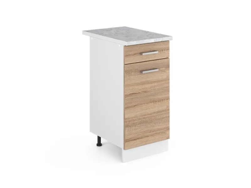 Pfannen<Vicco Küchenunterschrank R-Line Schubladenschrank für die Küche Sonoma/Weiß 40 cm AP Marmor