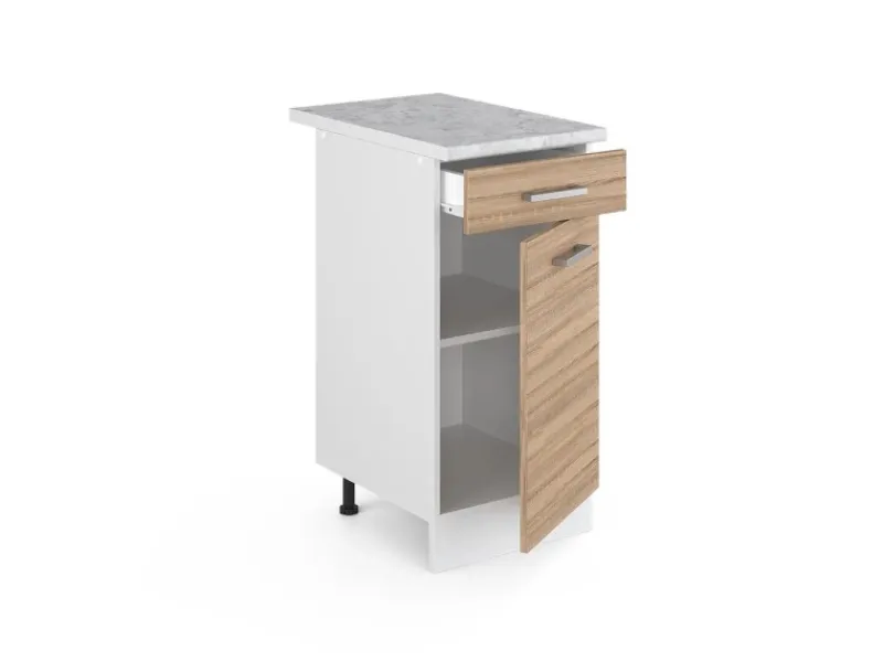 Pfannen<Vicco Küchenunterschrank R-Line Schubladenschrank für die Küche Sonoma/Weiß 40 cm AP Marmor