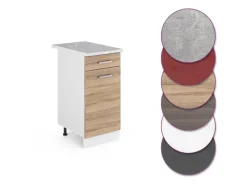 Pfannen<Vicco Küchenunterschrank R-Line Schubladenschrank für die Küche Sonoma/Weiß 40 cm AP Marmor