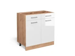 Hot Vicco Küchenunterschrank R-Line Hochglanz/Goldkraft Eiche 80 cm ohne Arbeitsplatte Weiß