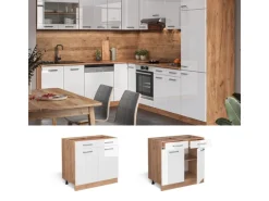 Hot Vicco Küchenunterschrank R-Line Hochglanz/Goldkraft Eiche 80 cm ohne Arbeitsplatte Weiß