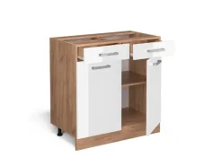 Hot Vicco Küchenunterschrank R-Line Hochglanz/Goldkraft Eiche 80 cm ohne Arbeitsplatte Weiß