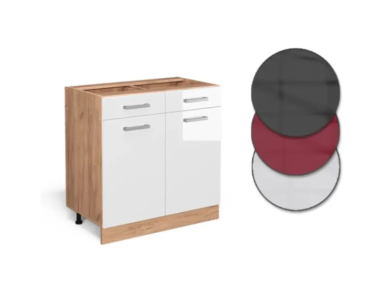 Hot Vicco Küchenunterschrank R-Line Hochglanz/Goldkraft Eiche 80 cm ohne Arbeitsplatte Weiß