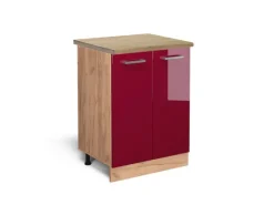 Kühlschränke<Vicco Küchenunterschrank R-Line Bordeaux Hochglanz/Goldkraft Eiche 60 cm AP Eiche